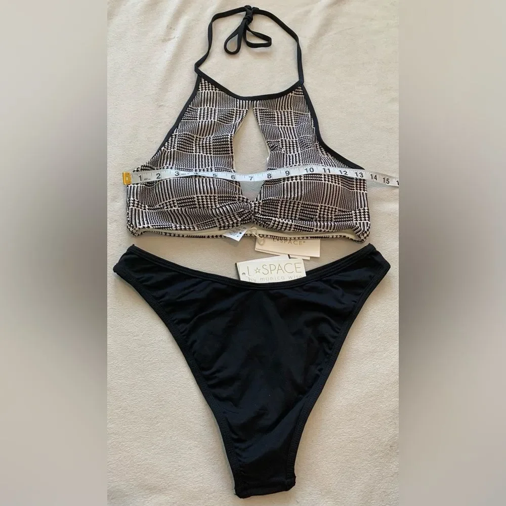L*Space Bikini Set Jessy Top & Whiplash Bitsy Bottom Size XL Plaid Bathing Suit